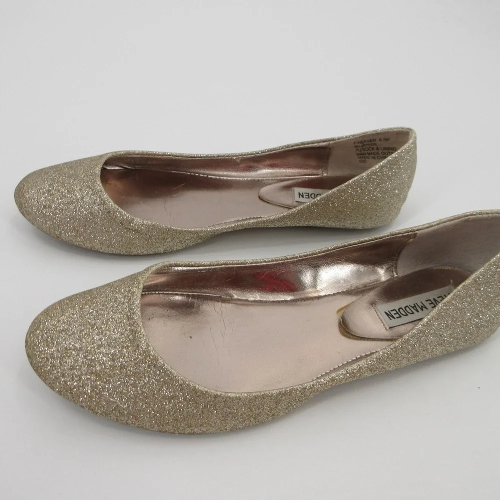 Steve Madden P-Heaven Womens 6.5M Champagne Gold Glitter Ballet Flats Sparkle